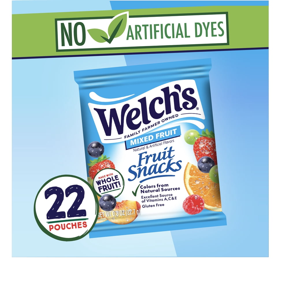 Welch’s Fruit Snacks, Mixed Fruit, Soft Gluten Free Kids Snacks, 0.8 oz, 22 Count