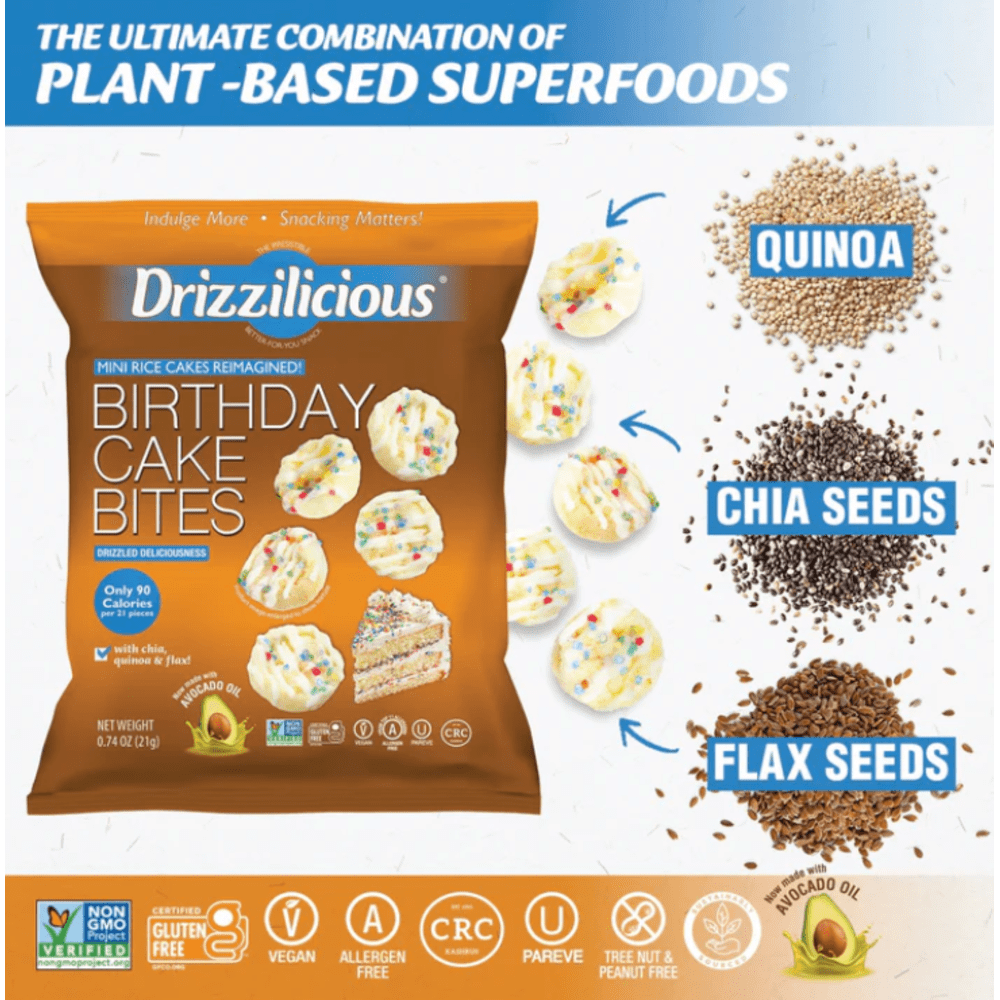 Drizzilicious Birthday Cake Mini Rice Cake Gluten Free Bites, 0.74 oz