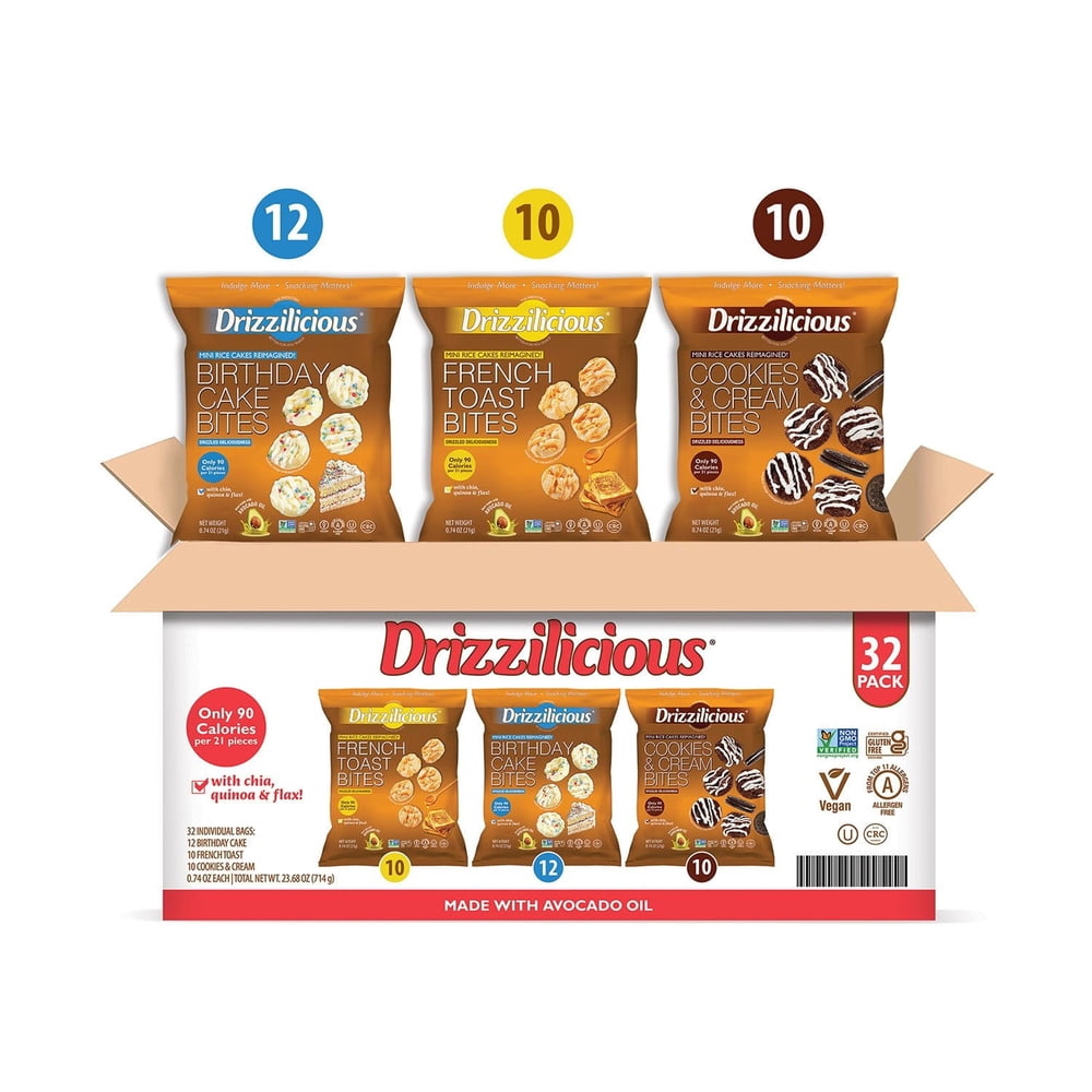 Drizzilicious Mini Rice Cakes Variety Pack, 32 Count, Assorted Flavors