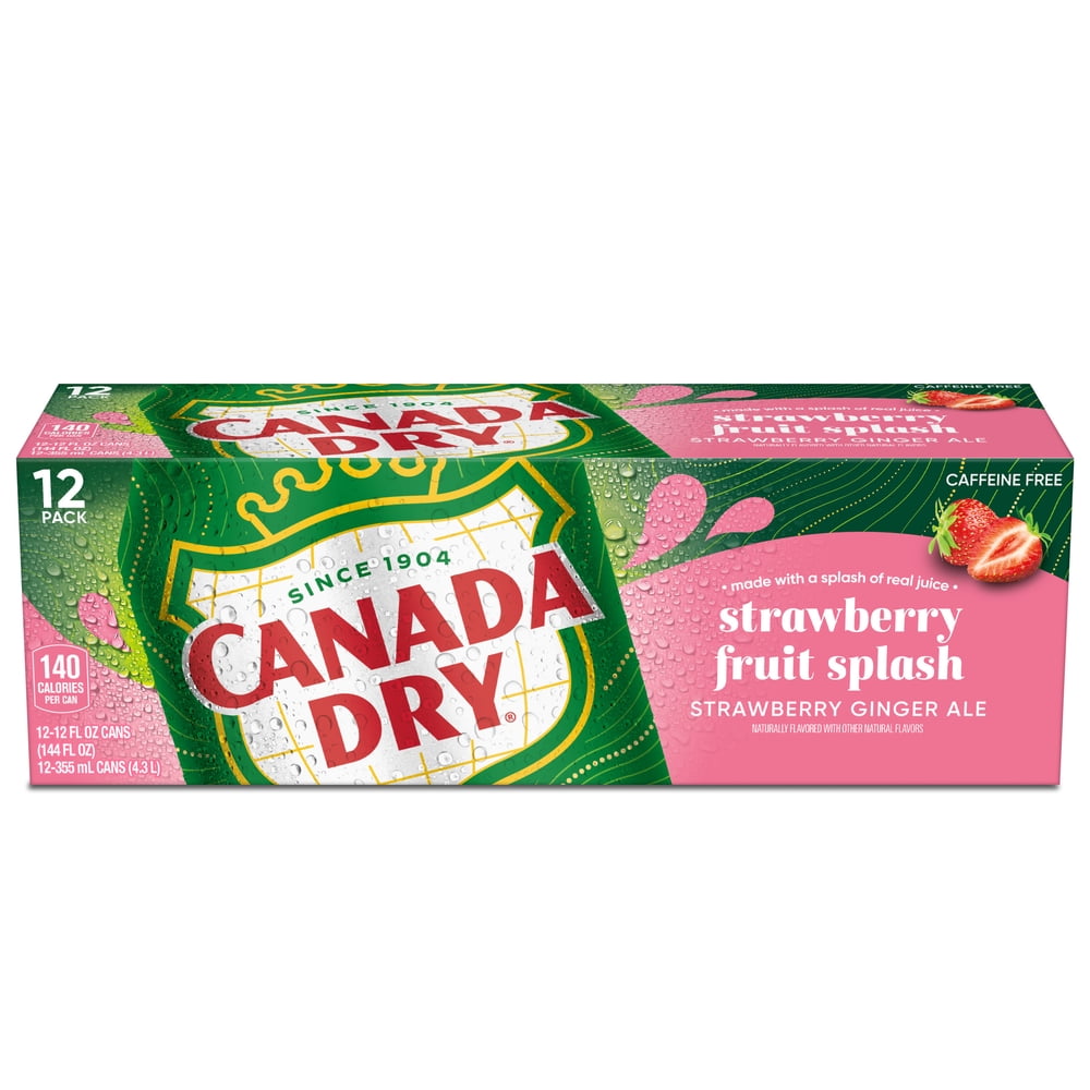 Canada Dry Caffeine Free Fruit Splash Strawberry Ginger Ale Soda Pop, 12 fl oz, 12 Pack Cans
