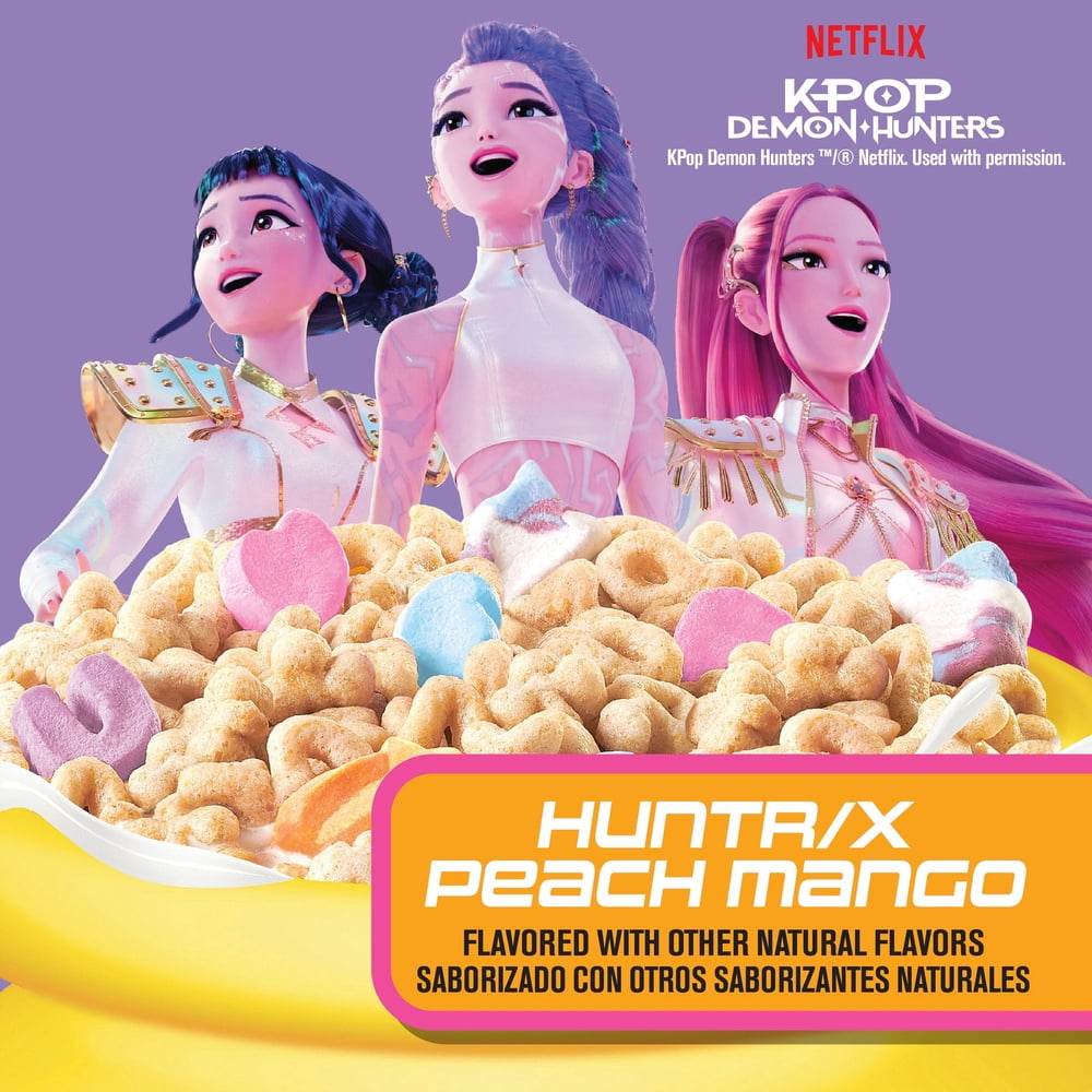 Lucky Charms Cereal, KPop Demon Hunters, HUNTR/X Peach Mango, Family Size, 18.6 oz