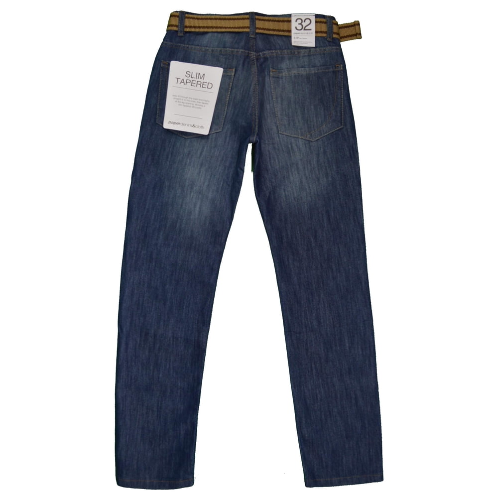 PD&C Men’s BELTED Slim Tapered Denim Jeans – Slim Tapered (Searle Dark Wash, 30W x 32L)