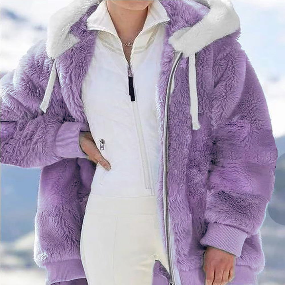Fashion Oversize Winter Coats for Women Women Plus Size Winter Warm Loose Plush Zip Hooded Jacket Coat