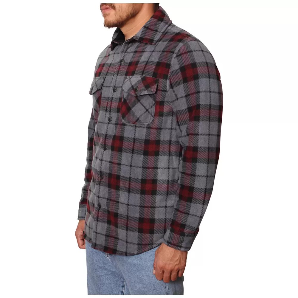 Men’s Soft Plaid Fleece Fabric Shirt | Gray Plaid, Medium