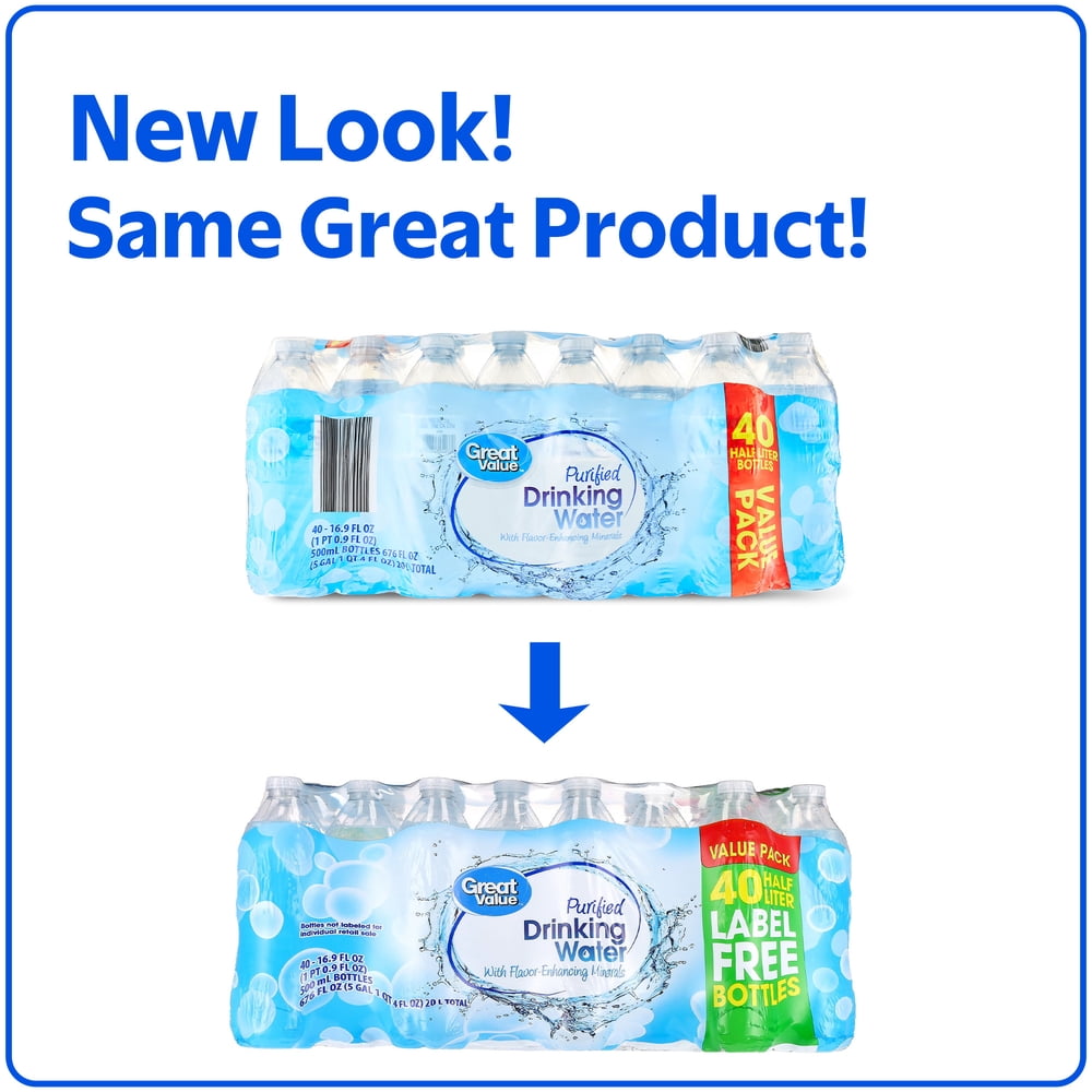 Great Value Purified Drinking Water, 16.9 fl oz Bottles, 40 Count Pack